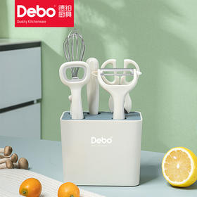 Debo德铂康威厨具用品 厨房六件套【水果刀+打蛋器+开瓶器+厨房剪刀+削皮刀+收纳槽】 