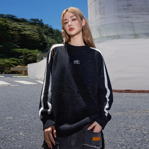 YKYB黄子韬官方店情侣圆领毛衣2025年秋季条纹拼接针织衫上衣 商品图2