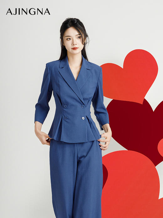 【商场同款】阿菁娜2024秋季新款平驳头收腰双排扣西服A29Q107060 商品图2