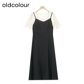 oldcolour夏季新款假两件拼接连衣裙女法式设计感裙子P22101297