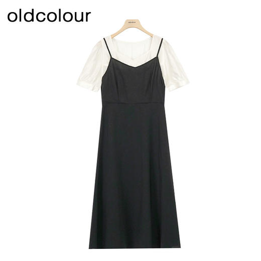 oldcolour夏季新款假两件拼接连衣裙女法式设计感裙子P22101297 商品图0