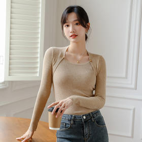 设计感针织衫女春秋套头新款纯色气质毛衣女时尚修身显瘦上衣潮女