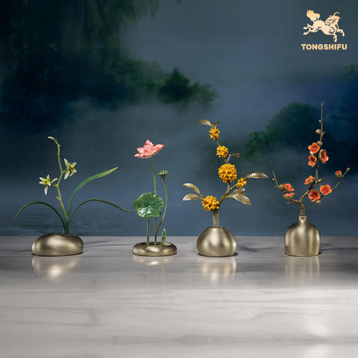 铜师傅《春兰 夏荷 秋桂 冬梅》客厅桌面铜摆件 家居装饰工艺品 商品图0