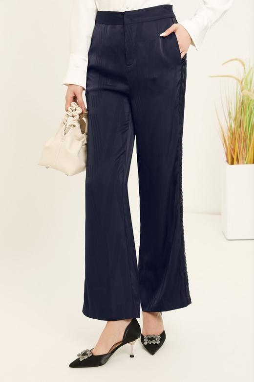 Le Malene 藏蓝色缎面质感长裤 13362 商品图0