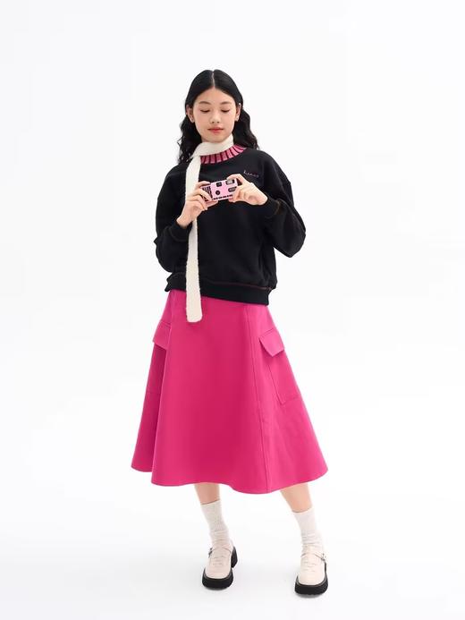 heris/H34114/火龙果色牛仔 工装口袋贴袋 立体分割伞摆半裙 商品图1