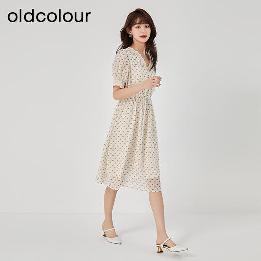 oldcolour2023夏季新款甜美气质高腰V领蕾丝碎花连衣裙GO21101752 商品图3