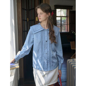SimpleRetro芍药花影 文艺海军领提花缎面衬衫女法式长袖衬衣