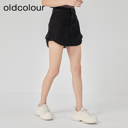 oldcolour2023夏新款黑色小个子高腰显瘦A字牛仔短裤女O22111225 商品图3