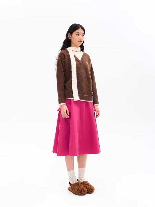 heris/H34114/火龙果色牛仔 工装口袋贴袋 立体分割伞摆半裙 商品图2