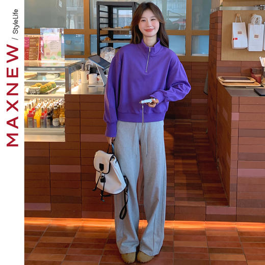 【卫衣】时尚短款半开襟卫衣1N3222406 商品图3