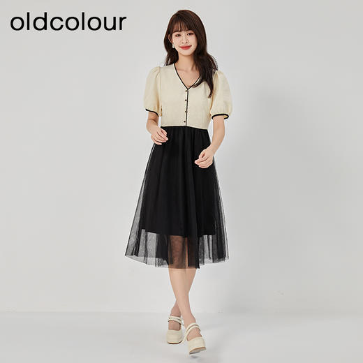 oldcolour2023夏季新款优雅气质蕾丝拼接中长款连衣裙GO21101755 商品图3