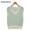oldcolour条纹背心春季新款V领直筒百搭马甲小坎肩女GP11051609 商品缩略图0