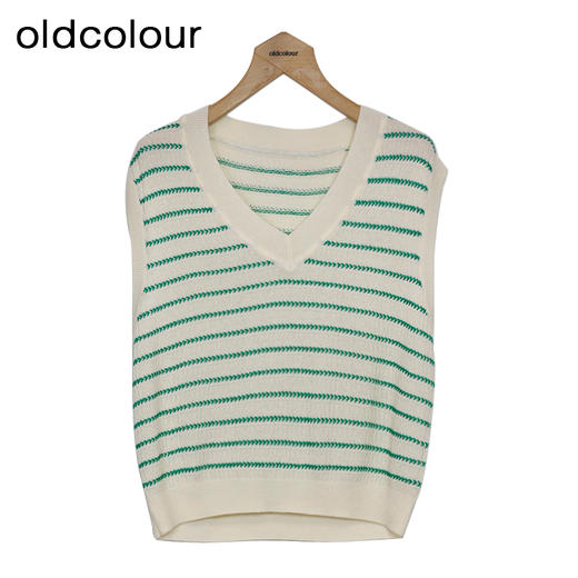 oldcolour条纹背心春季新款V领直筒百搭马甲小坎肩女GP11051609 商品图0