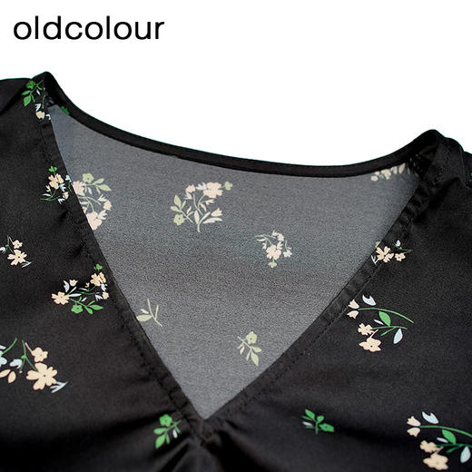 oldcolour夏季新款法式泡泡袖V领短款碎花衬衫女上衣P25012541 商品图2