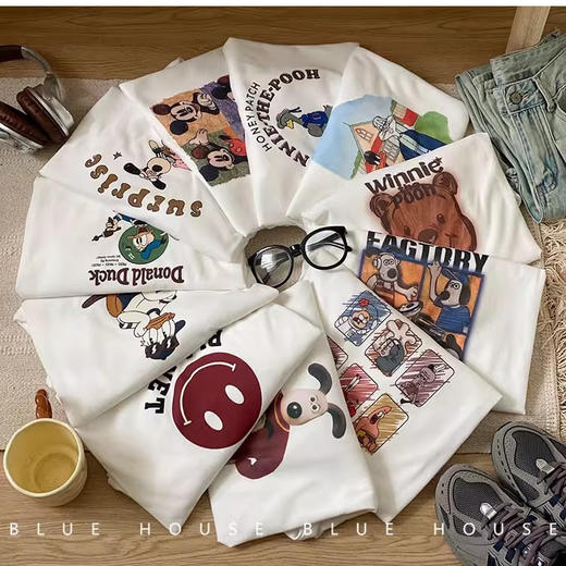 【买一送一】230克重磅印花长袖圆领宽松休闲百搭卡通纯棉内搭打底上衣 商品图1