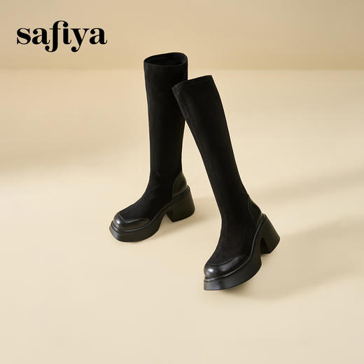Safiya/索菲娅2024冬 增高不过膝小个子粗跟弹力瘦瘦长靴 SF44117002 商品图5