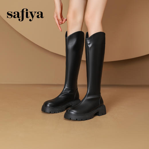 Safiya/索菲娅2024冬 小个子增高厚底粗跟不过膝显瘦高筒骑士靴  SF44117018 商品图3