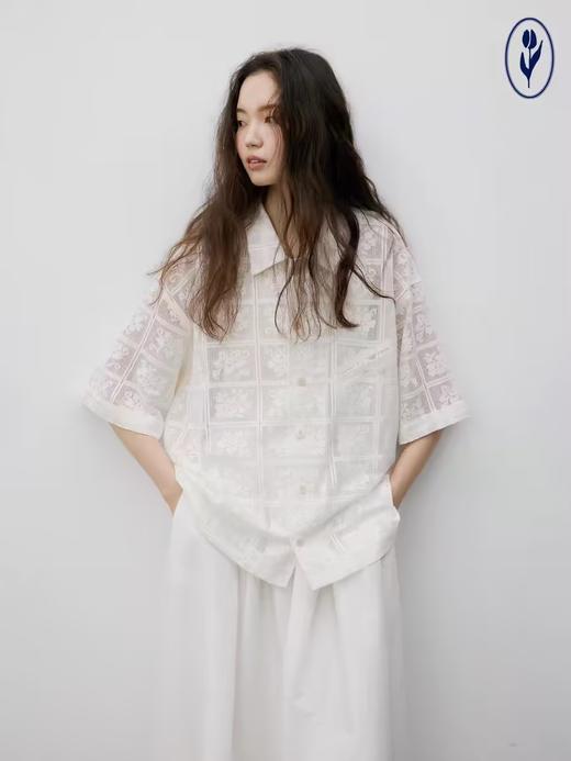 shyshystill/shy202406031/镂空度假感面料短袖衬衫t恤 商品图0