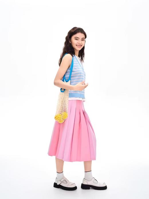 heris/H42104/粉蓝条纹假两件 V领叠穿针织马甲 商品图1