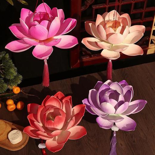 中秋节荷花灯莲花灯手提古风发光灯笼手工diy材料包小礼物品 商品图3