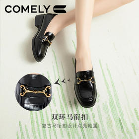 康莉KYQ2K520乐福鞋秋季新款时尚马衔扣粗跟增高英伦一脚蹬通勤女鞋