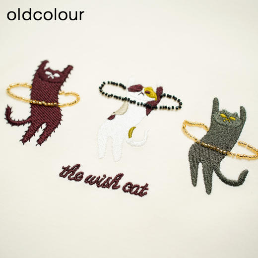 oldcolour秋季新款趣味猫咪刺绣时尚圆领短袖T恤女P310202B1 商品图4