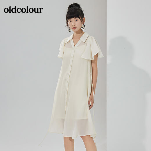 oldcolour2022夏季新品纯色通勤休闲气质衬衫连衣裙 商品图2