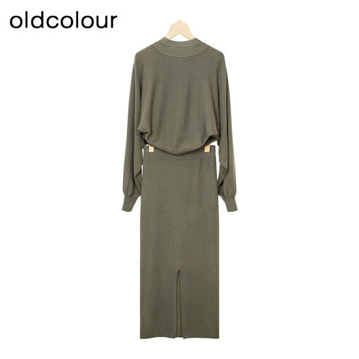 oldcolour秋季新款V领显瘦时尚灯笼袖针织连衣裙女P381401A1 商品图1