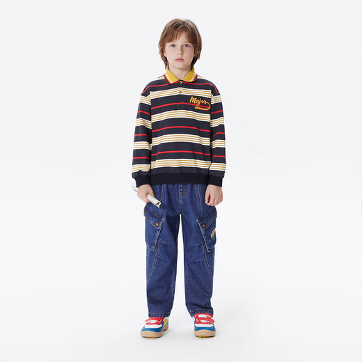 【MQD】童装男大童直筒撞色牛仔裤春新大口袋设计户外绣花潮流长裤 商品图2