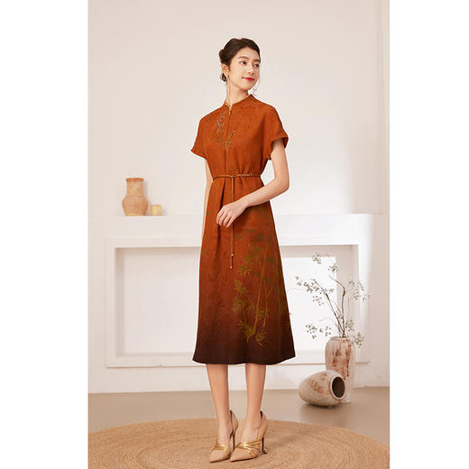 【宋代墨竹】【香云纱】乔万尼100%真丝连衣裙古典立领国风收腰款EM2E900 商品图2