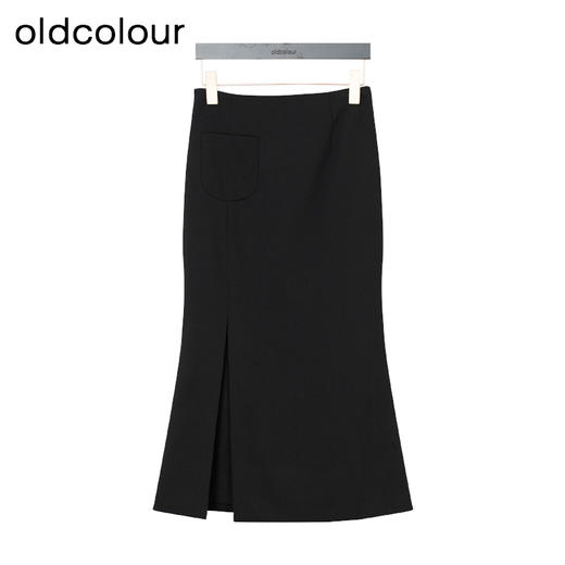oldcolour秋季新款高腰设计感时尚开叉黑色鱼尾裙女GP31063011 商品图0