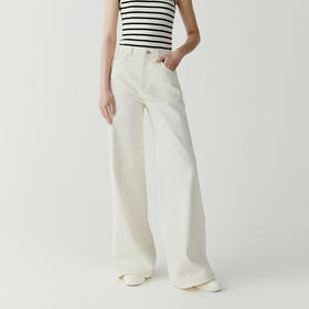 超弹斜纹阔腿牛仔裤 土壤牛仔系列宽松阔腿裤 欧洲进口环保牛仔 高腰深裆微及地版型 修饰各种腿型 原浆本白色 百搭不挑人