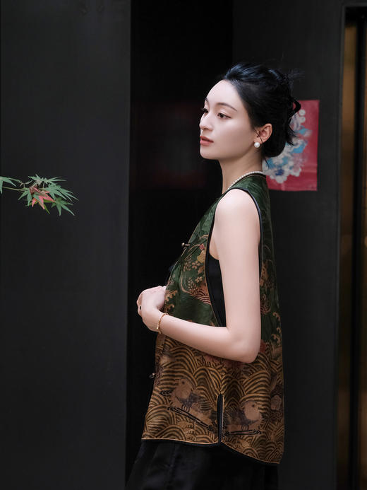 瑕疵|盛唐牡丹 |香云纱手绘对襟马甲 商品图4