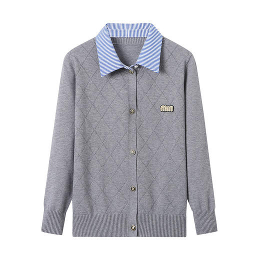 CC66-5801 衬衫领针织衫假两件上衣女2024春秋新款翻领洋气时尚开衫外套 商品图4