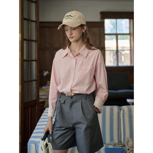 （小眠专属）SimpleRetro菲林书店 复古四色可拆卸两穿领型衬衫女简约男友衬衣 商品图3