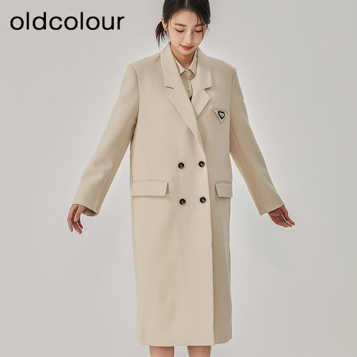 oldcolour2023春季新款杏色休闲简约长款西装风衣外套女O11043108 商品图3