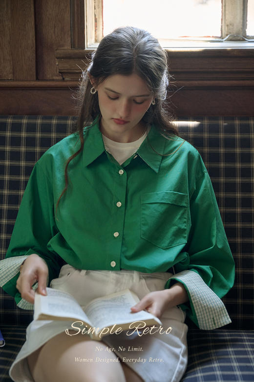（小眠专属）SimpleRetro菲林书店 复古四色可拆卸两穿领型衬衫女简约男友衬衣 商品图5
