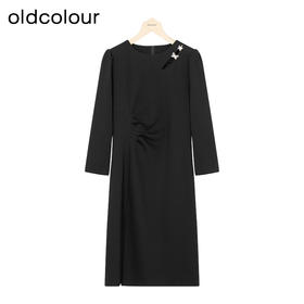 oldcolour秋季新款不规则收腰时尚修身纯色长袖连衣裙女P381014A1