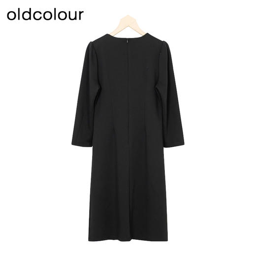 oldcolour秋季新款不规则收腰时尚修身纯色长袖连衣裙女P381014A1 商品图1