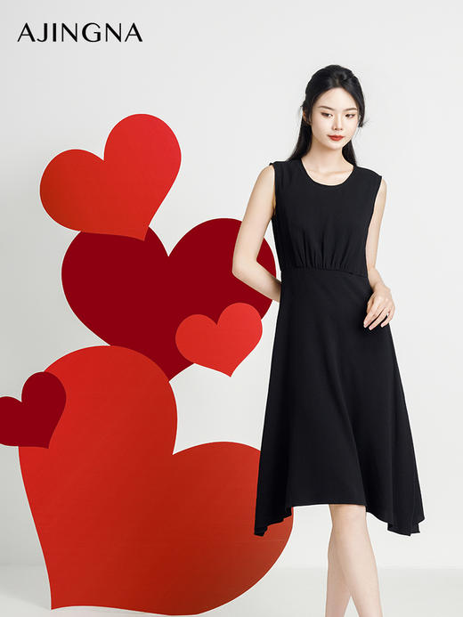 【商场同款】阿菁娜2024秋季新款圆领收腰A字摆连衣裙A29Q112068 商品图1