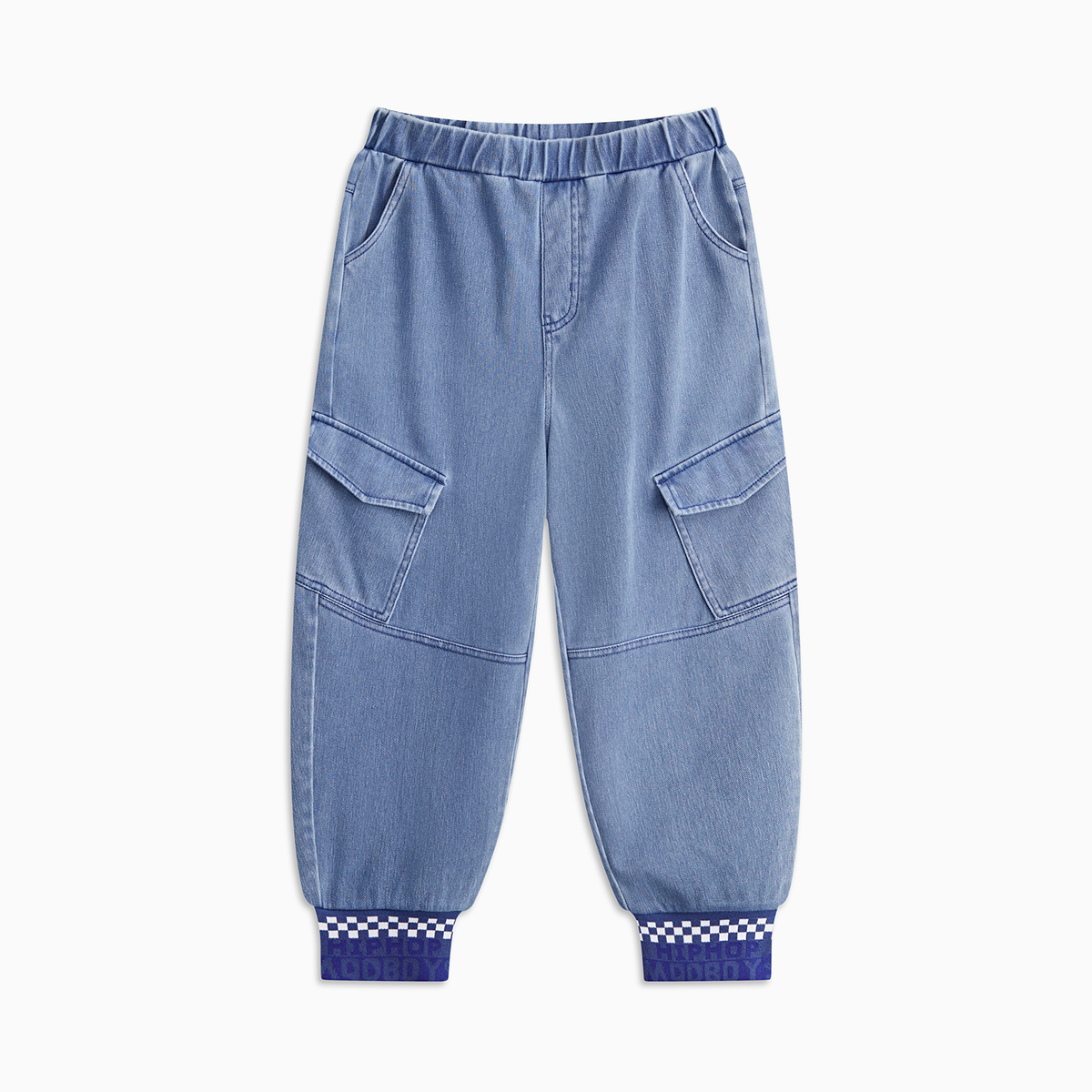 【MQD】【170】【超软】童装男大童学院风针织牛仔裤春新款大口袋束脚长裤