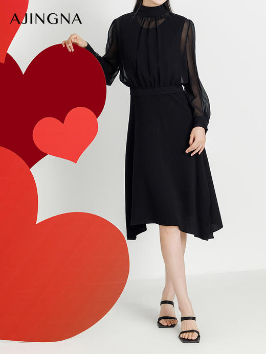 【商场同款】阿菁娜2024秋季新款圆领收腰A字摆连衣裙A29Q112068 商品图2