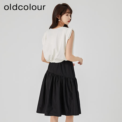 oldcolour2023夏季新款纯色气质高级无袖V领收腰连衣裙O22104445 商品图4