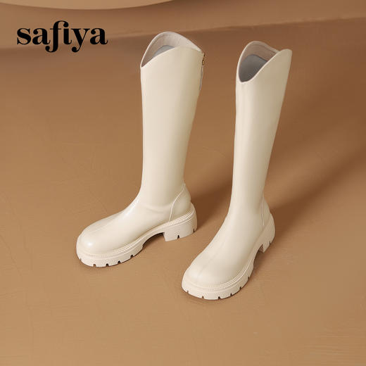 Safiya/索菲娅2024冬 小个子增高厚底粗跟不过膝显瘦高筒骑士靴  SF44117018 商品图8
