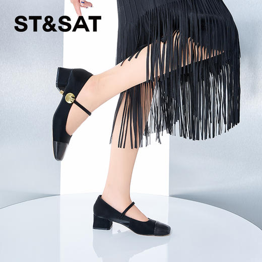 星期六清冷感简约粗跟一字扣玛丽珍SSC2111E4Y 商品图10