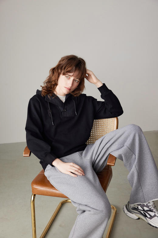 COCO ZONE连帽拼接系绳排扣卫衣摆袖口罗纹上衣 23C19216 商品图4