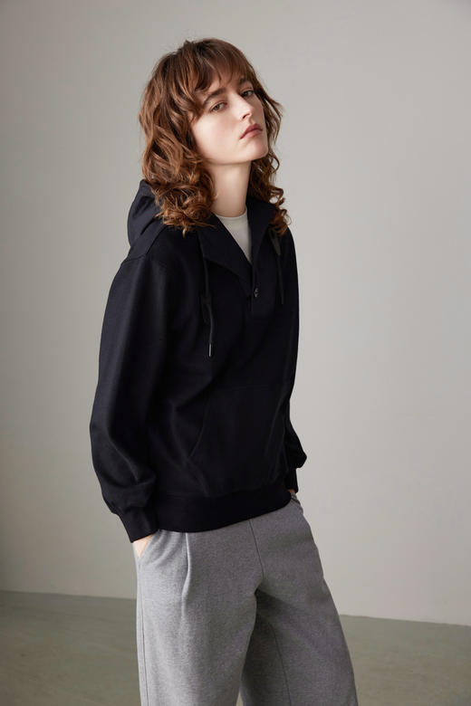 COCO ZONE连帽拼接系绳排扣卫衣摆袖口罗纹上衣 23C19216 商品图1