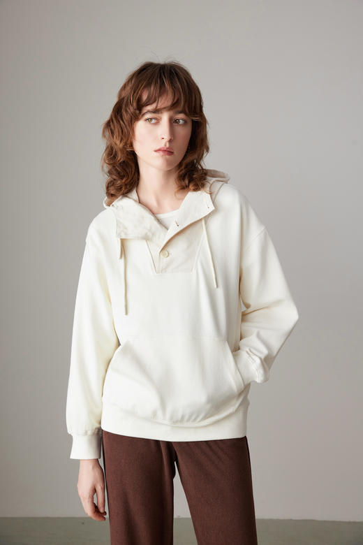 COCO ZONE连帽拼接系绳排扣卫衣摆袖口罗纹上衣 23C19216 商品图8