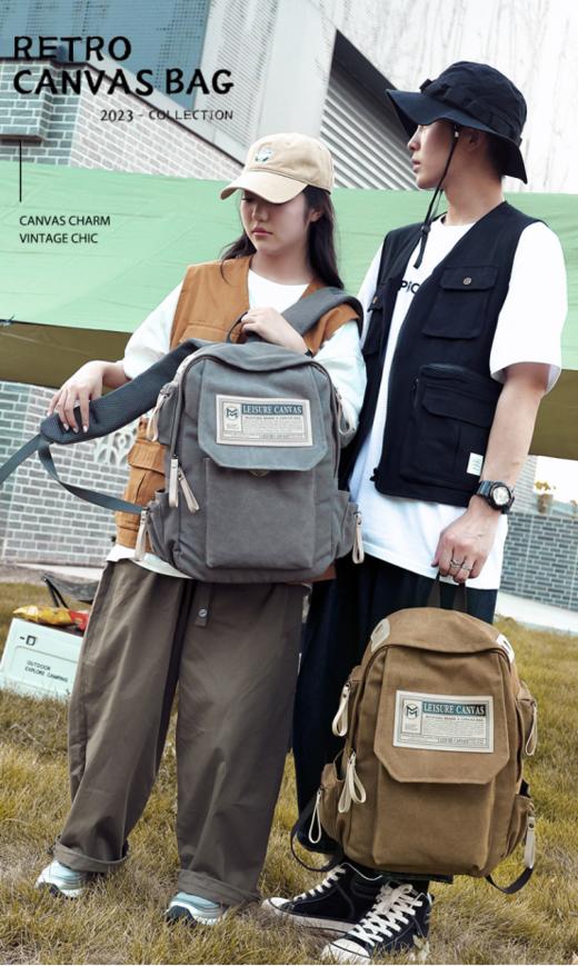 👍👍👍【沐桻大容量双肩帆布包】🌼1、全棉帆布，定制高密重码帆布，柔软舒适，🌟透气耐磨 2、品牌定制logo,经典印花内衬，定制五金 商品图2