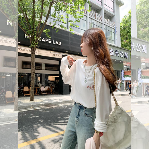 <曾小咸推荐> 后背小熊印花宽松长袖T恤 商品图2